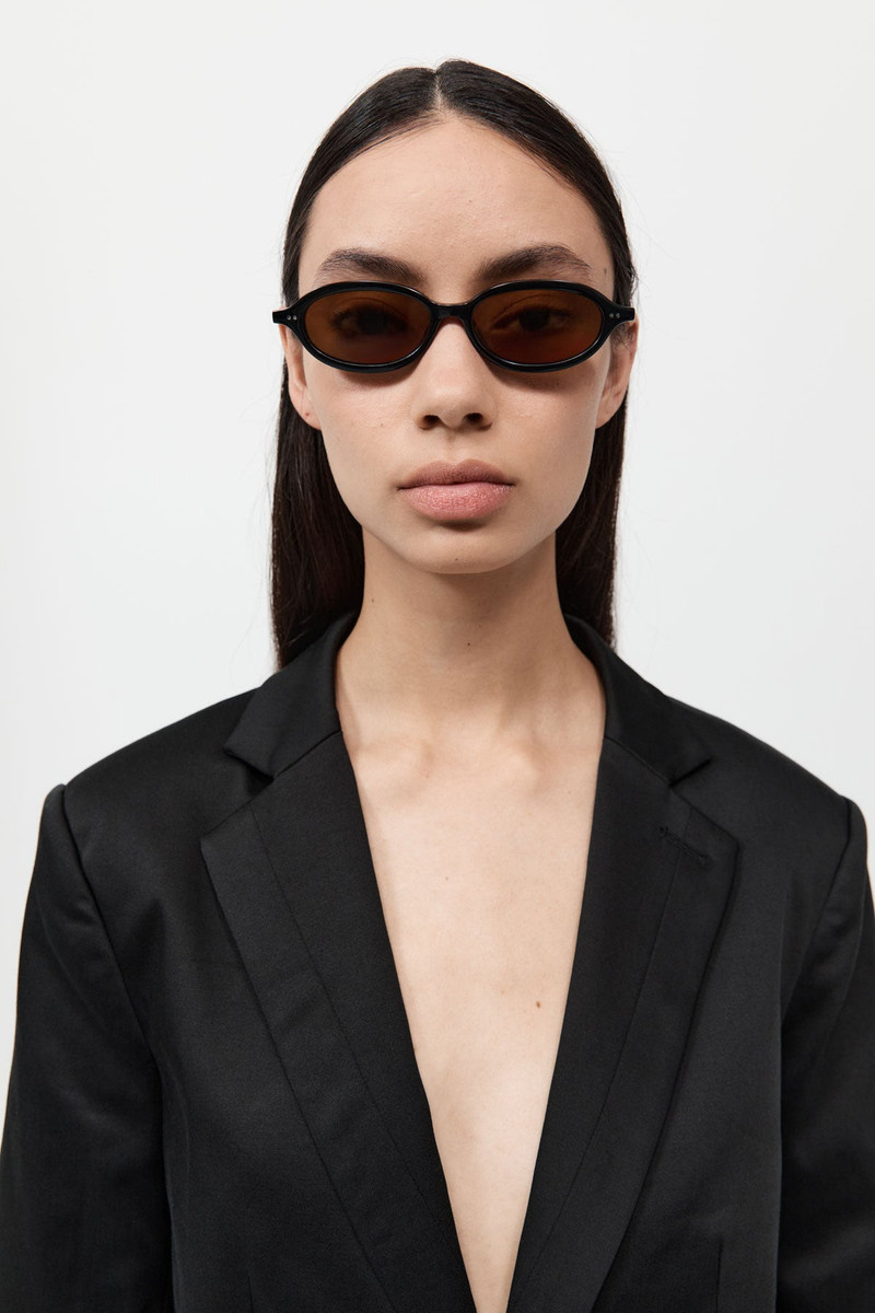 90s Slim Oval Sunglasses - Black/Brown 1