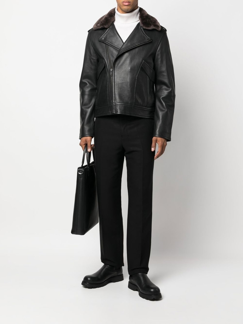 Yves Salomon fur-collar leather biker jacket outlook