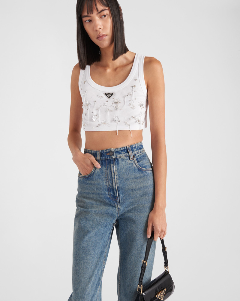 Embroidered ribbed knit jersey top 3