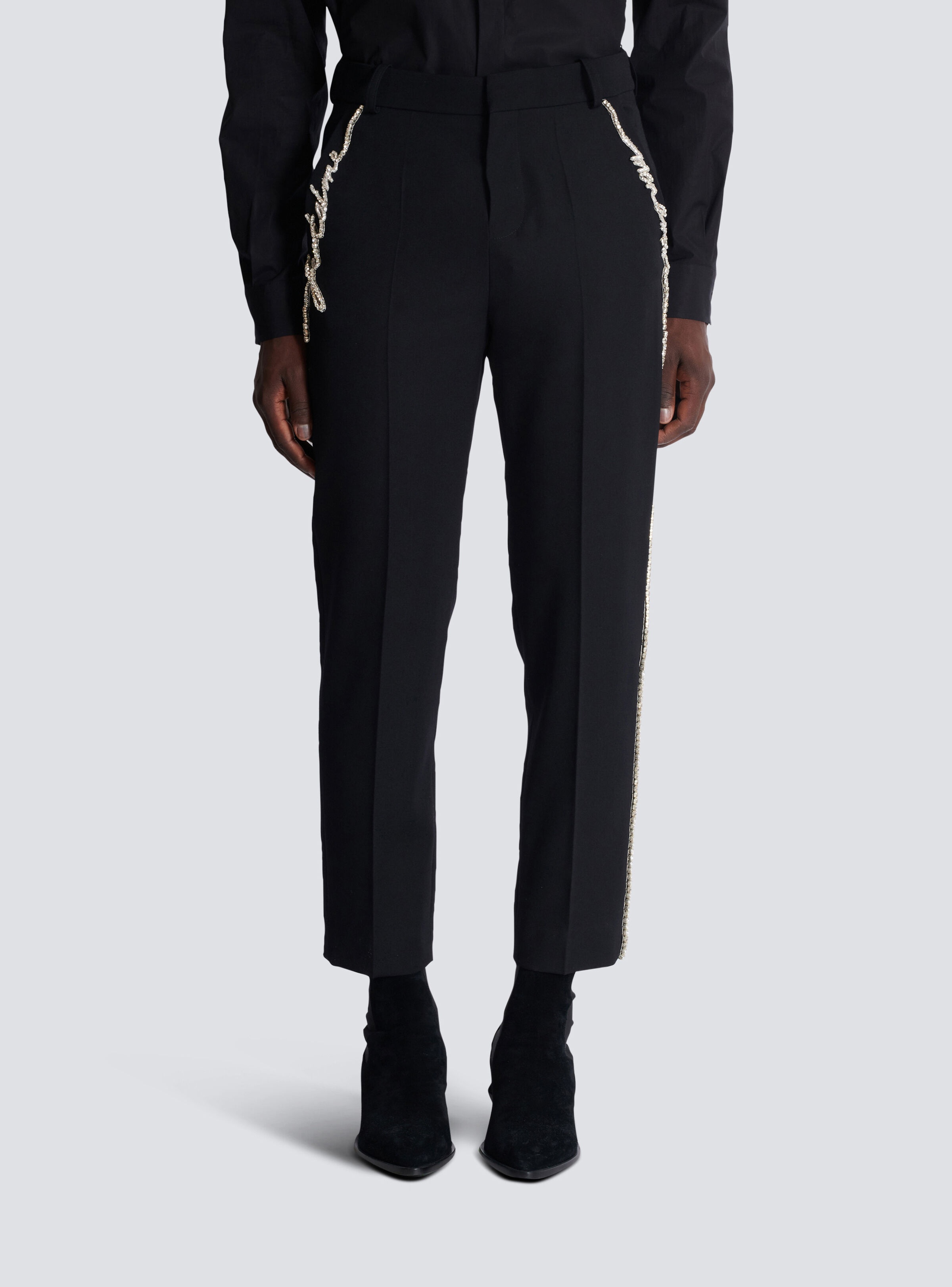Embroidered tailored grain de poudre trousers - 5