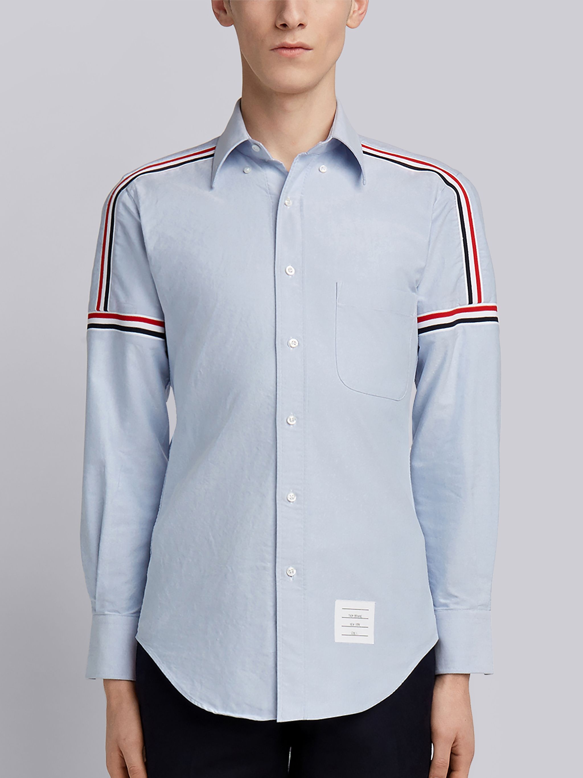 Light Blue Oxford Seamed Elastic Stripe Classic Shirt - 3