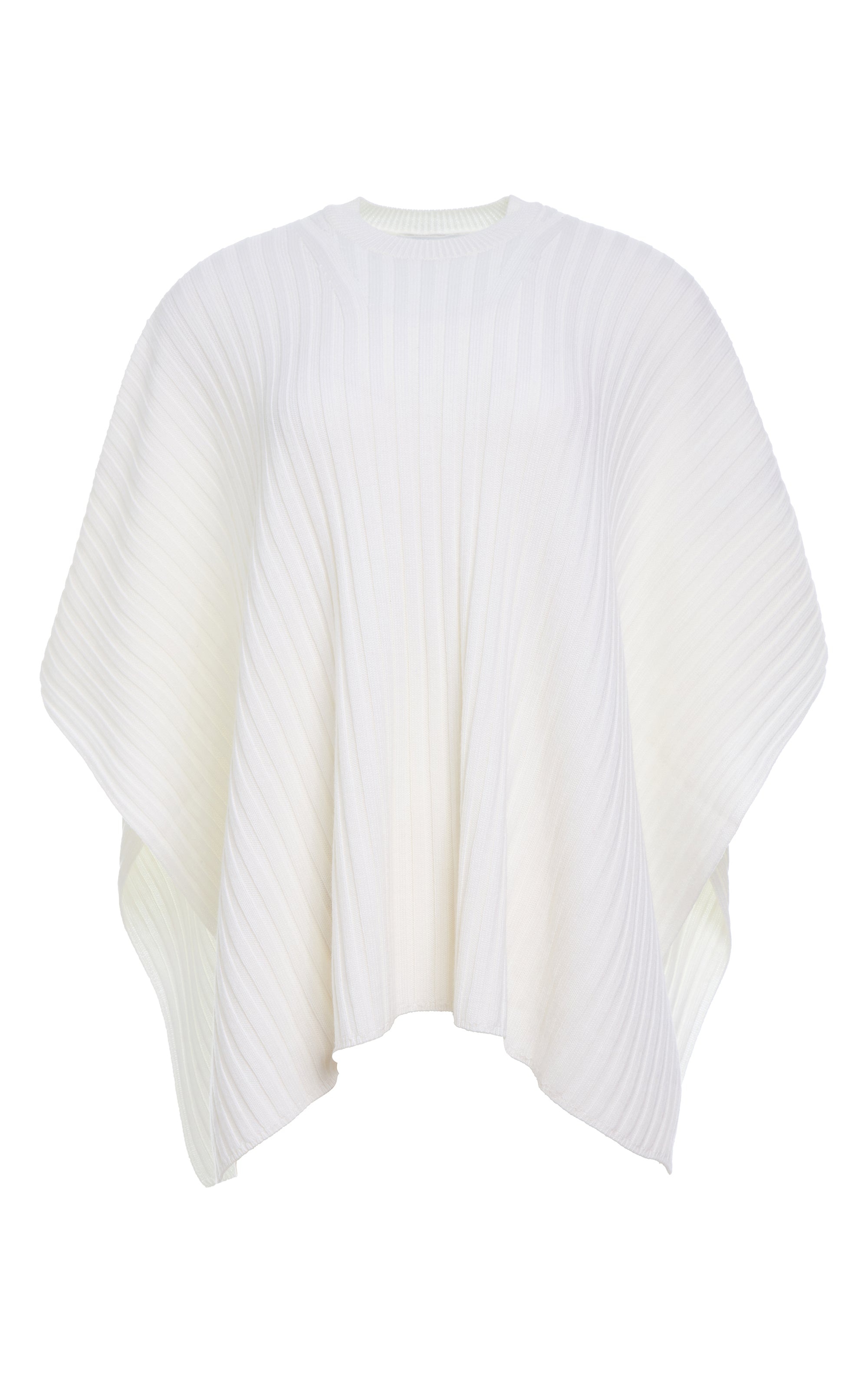 Baron Knit Cropped Poncho in Ivory Merino Wool Cashmere - 1