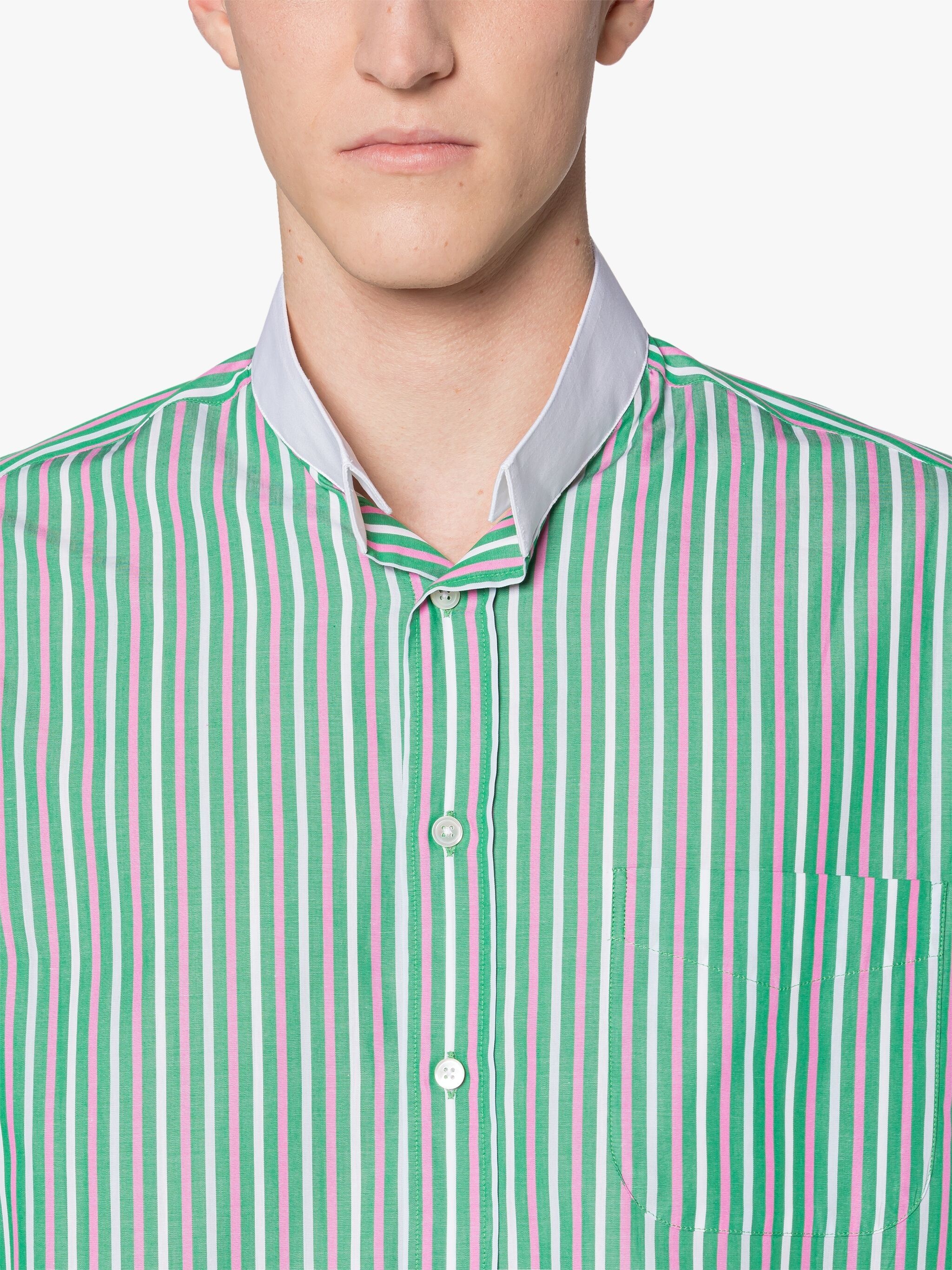 ROMA GREEN & PINK STRIPE BUTTON DOWN SHIRT - 5