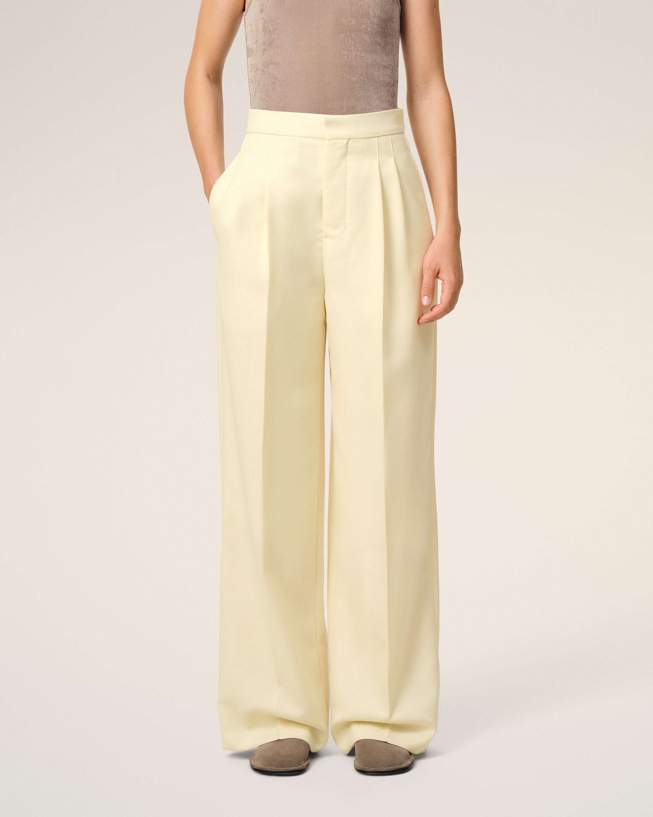 YELLOW WOOL HIGH WAIST LARGE TROUSERS - 3