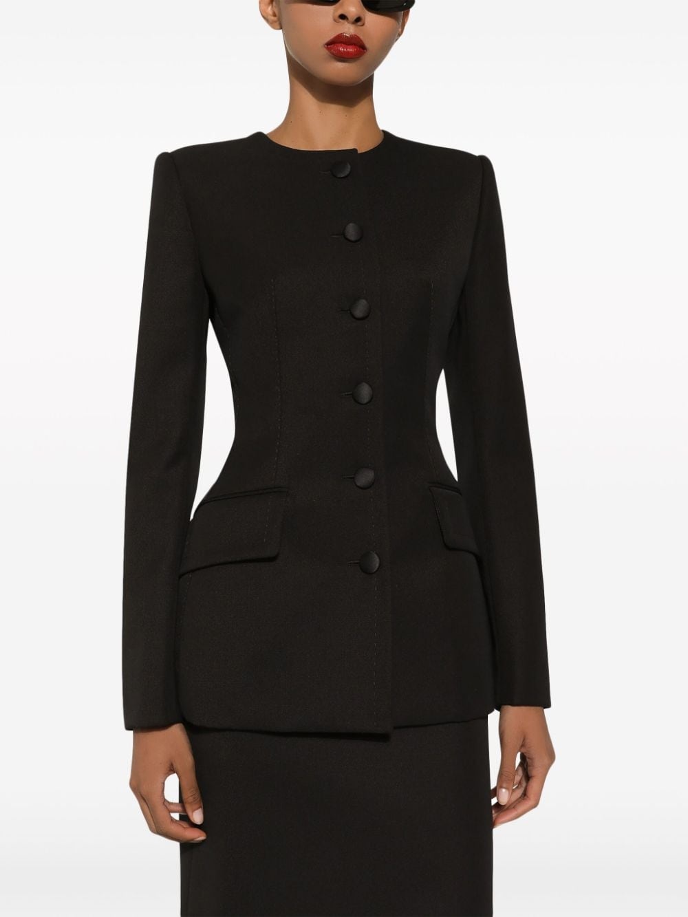 single-breasted collarless blazer - 4
