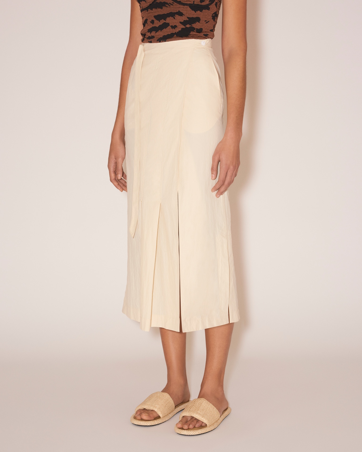 ENNA - Pleated heavy poplin wrap skirt - Creme - 6