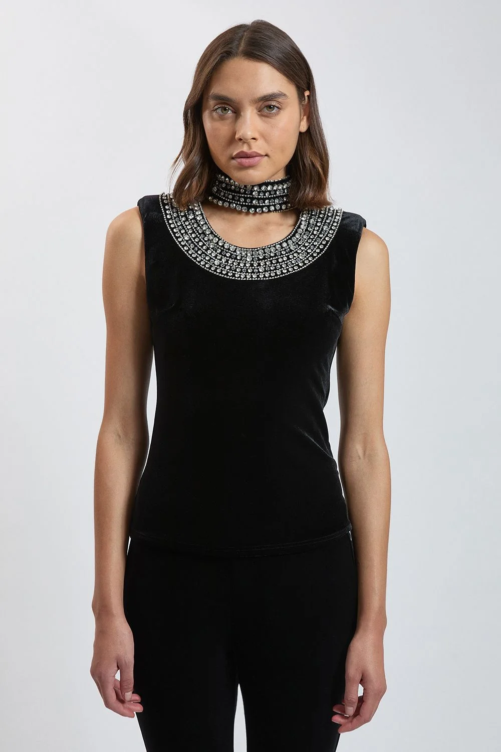 Crystal Trim Velvet Top - 1