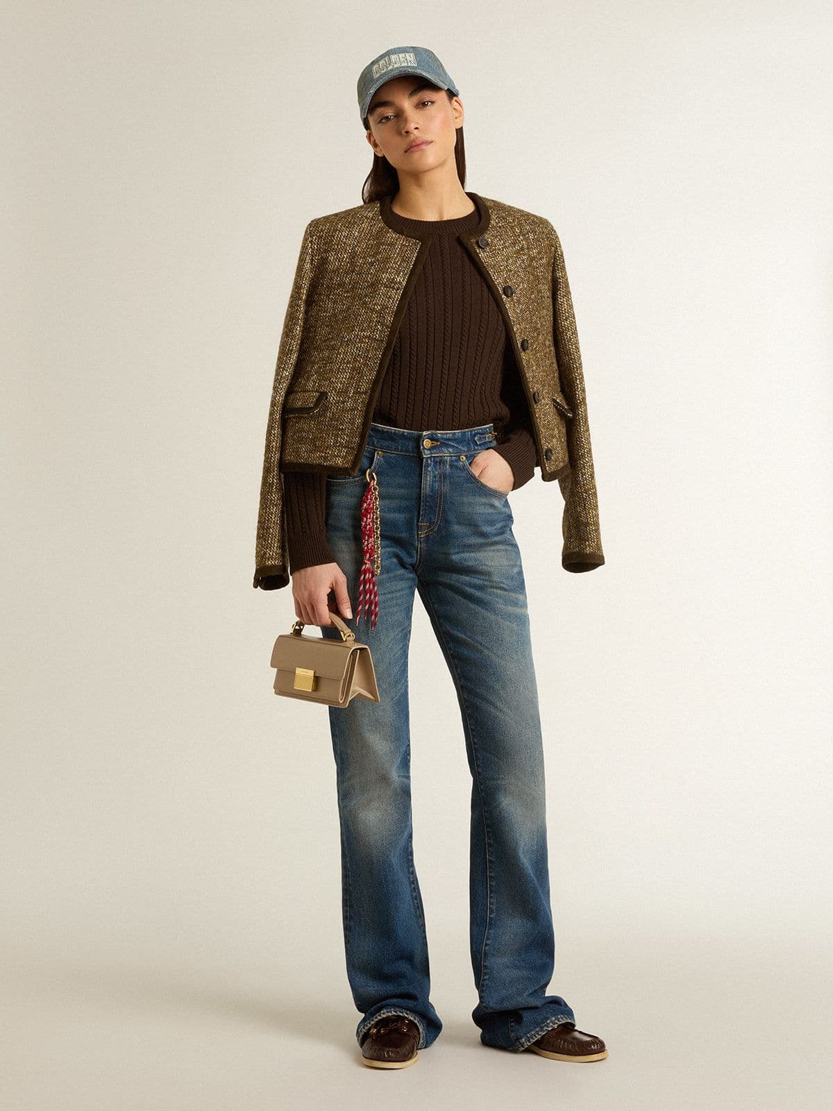 Women's Journey jacket in wool tweed with coffee-colored suede details - 3