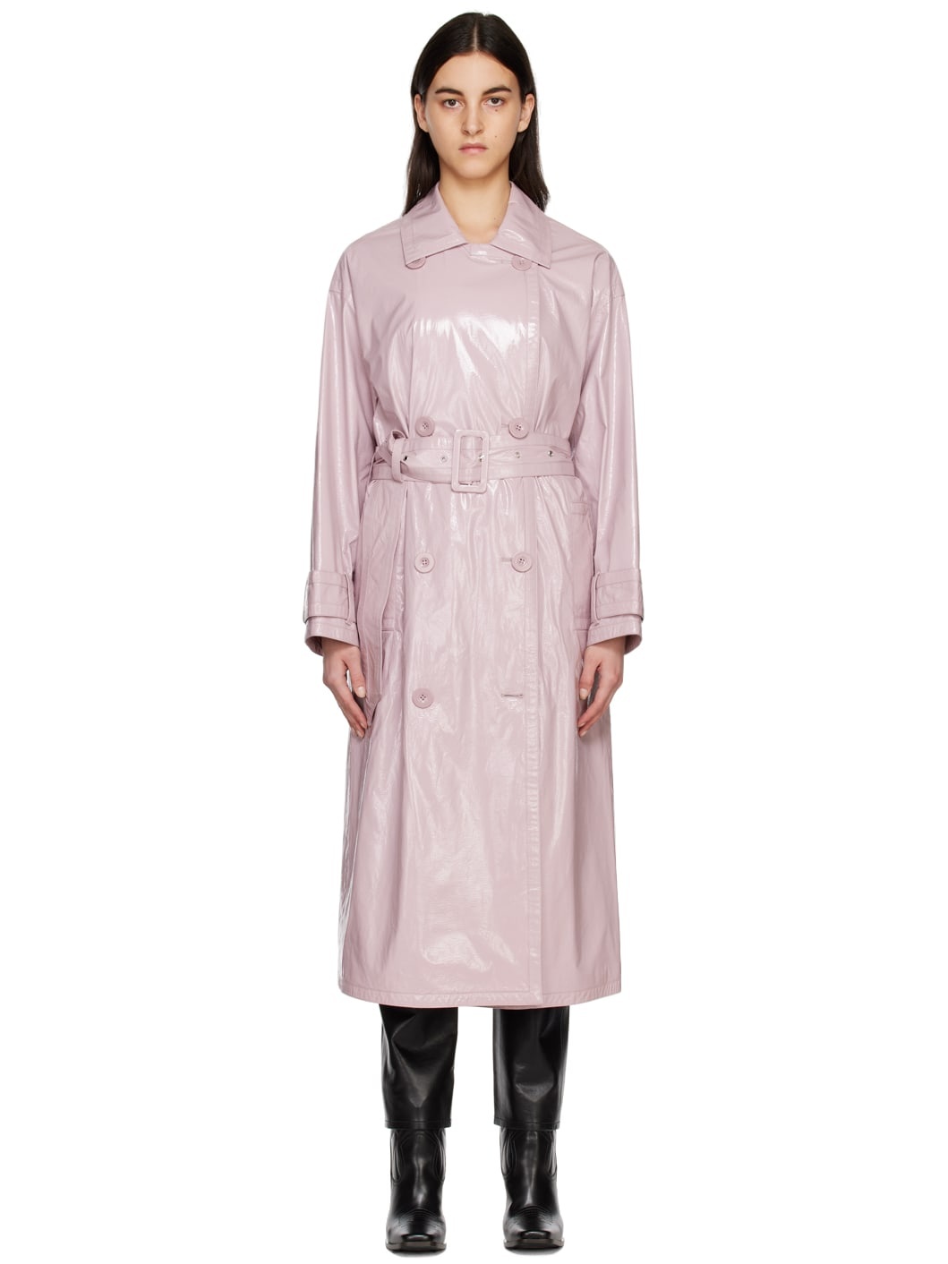 Pink Katharina Faux-Leather Trench Coat - 1