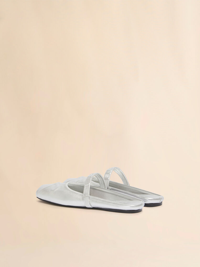 SILVER LEATHER LITTLE BOW SABOT BALLET FLAT - 3