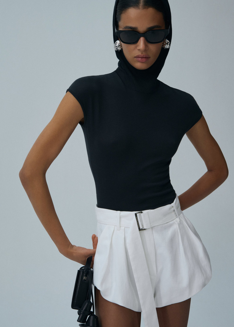 MAGDA BUTRYM Hooded silk knitwear top in beige outlook