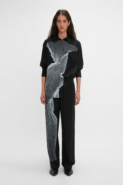 Victoria Beckham Long Sleeve Pyjama Shirt In Black-White Contorted Net outlook