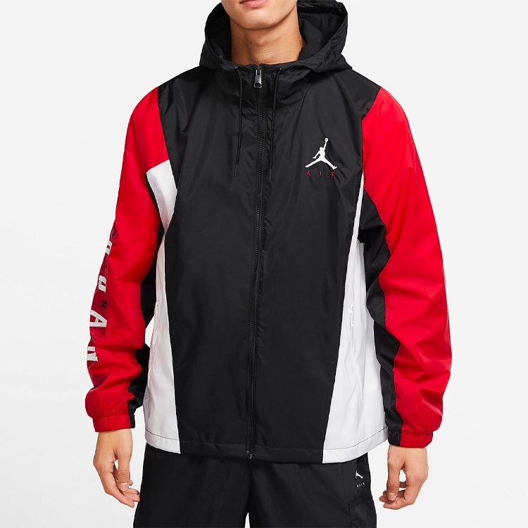 Men's Air Jordan Windproof Casual Sports Colorblock Hooded Training Logo Woven Jacket Autumn Black D - 4