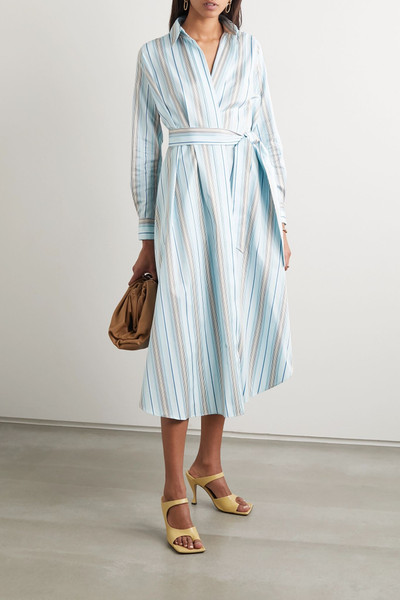 Loro Piana Belted striped cotton-poplin wrap dress outlook