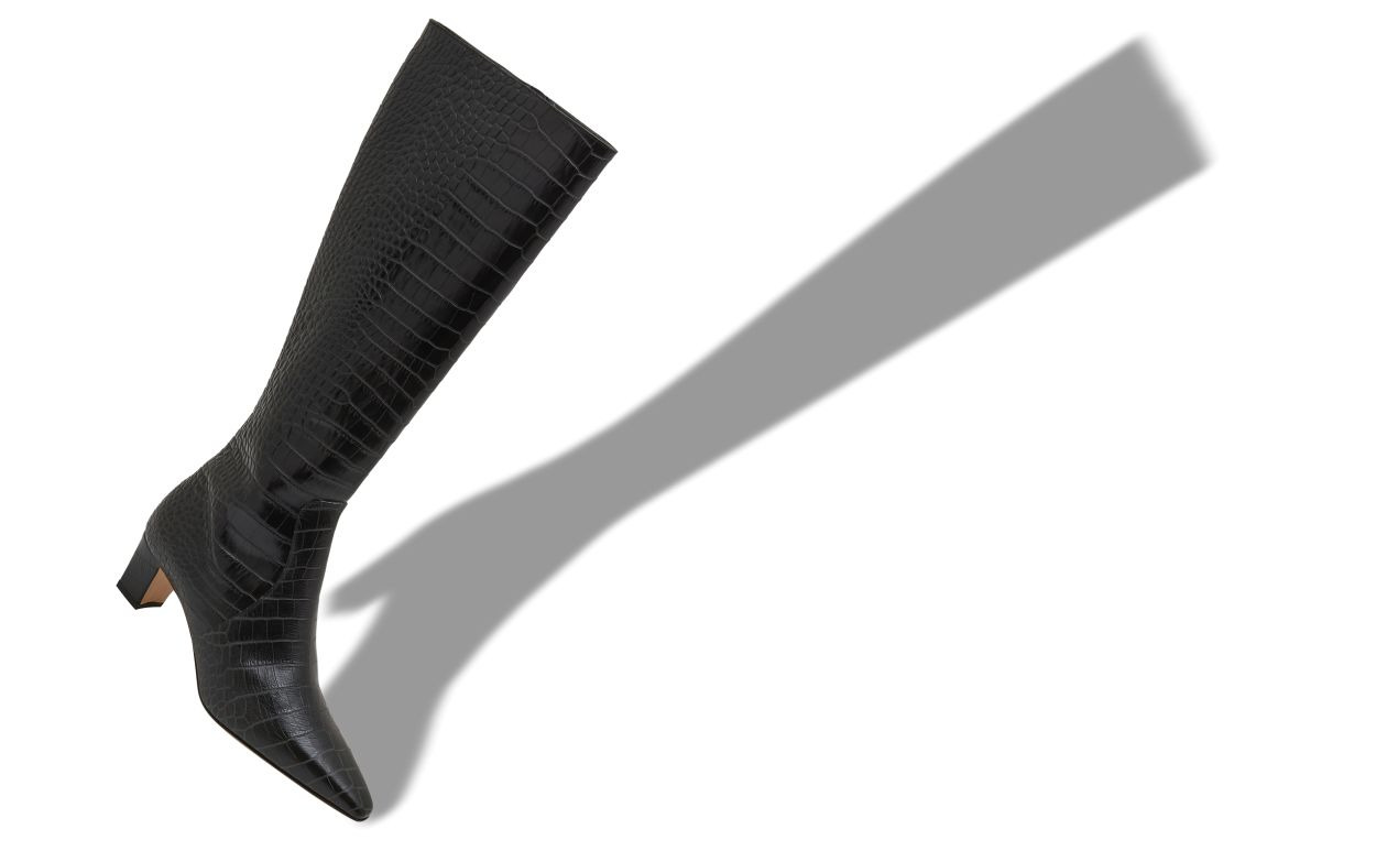 Black Calf Leather Knee High Boots - 2