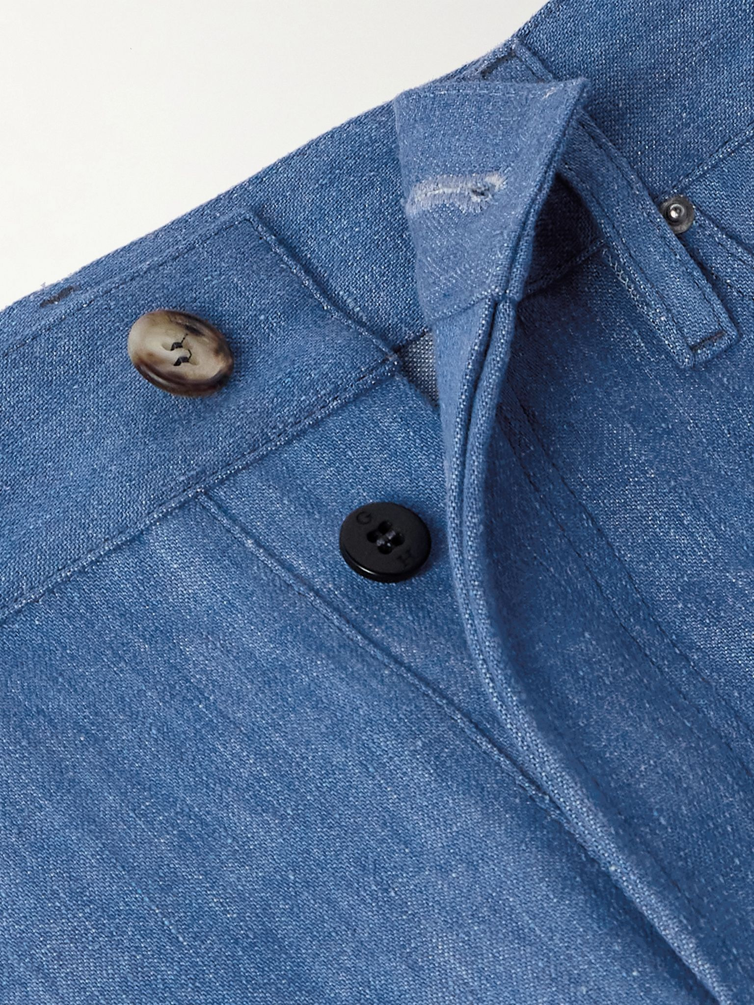 Slim-Fit Cotton and Linen-Blend Trousers Blue - 6