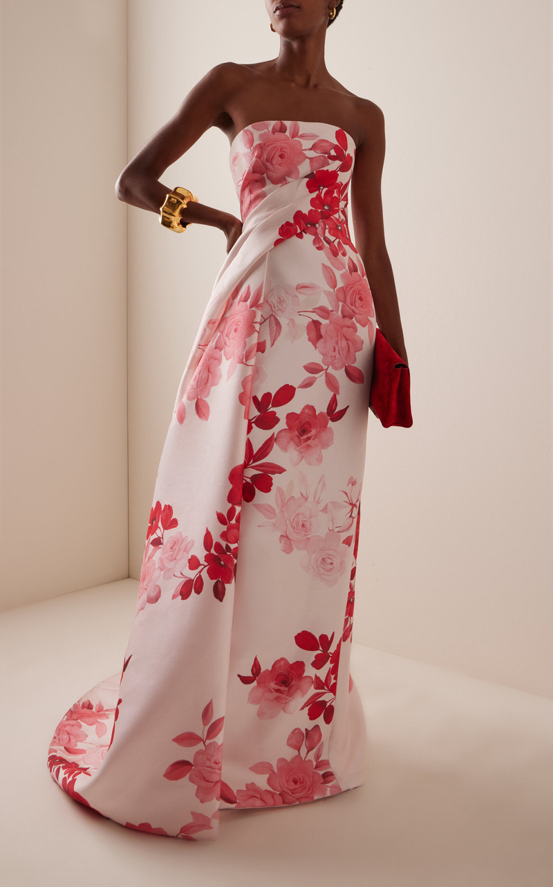 Monique Lhuillier Strapless Draped Column Gown pink outlook
