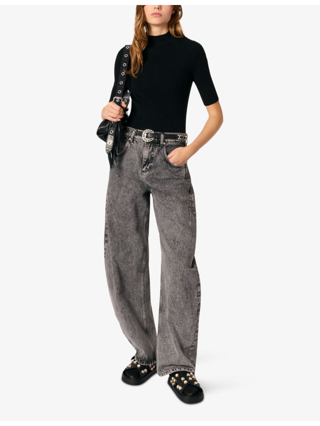 High-neck short-sleeve stretch-cotton jumper - 2
