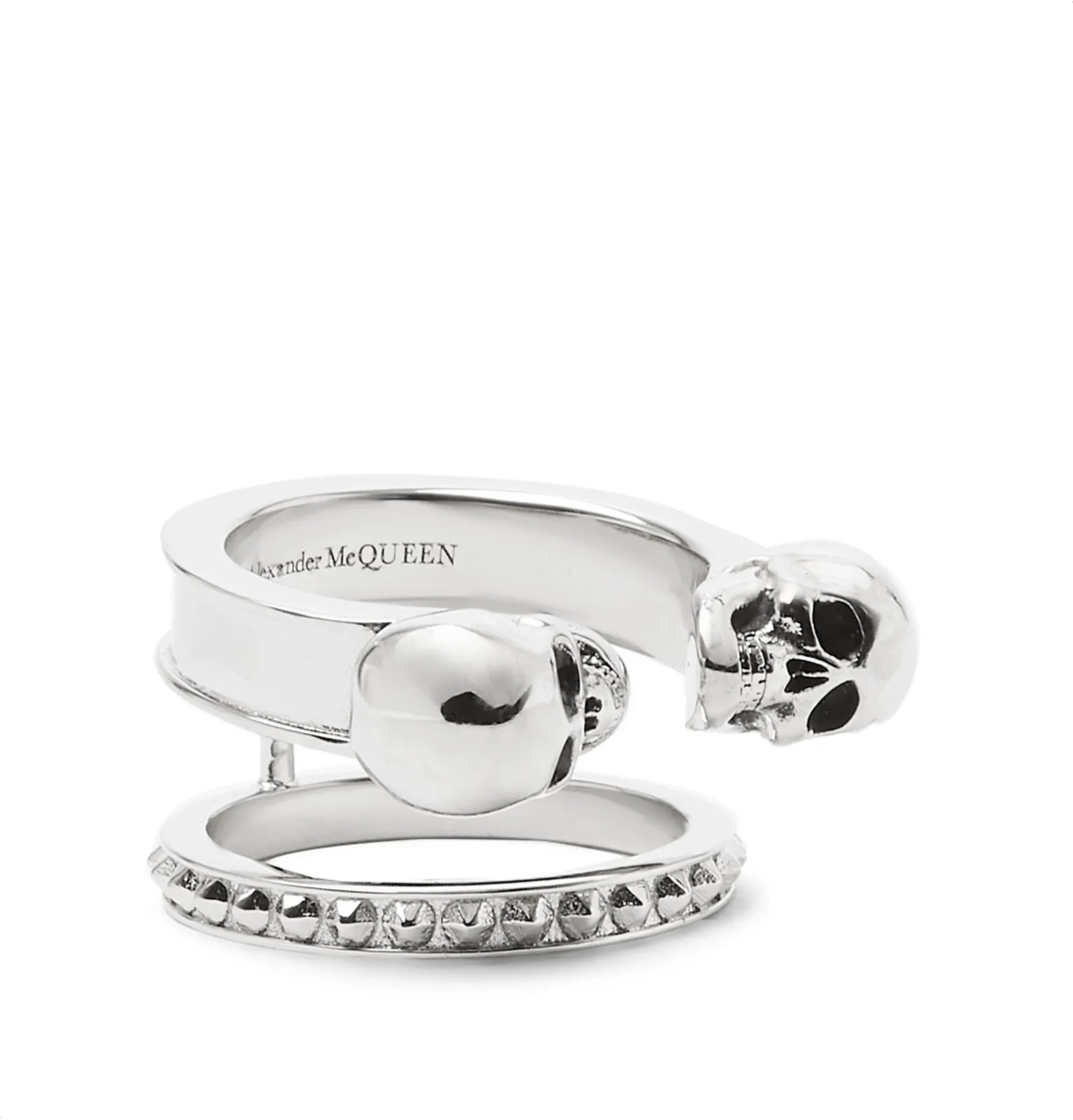 Skull Studded Silver-Tone Ring - 1