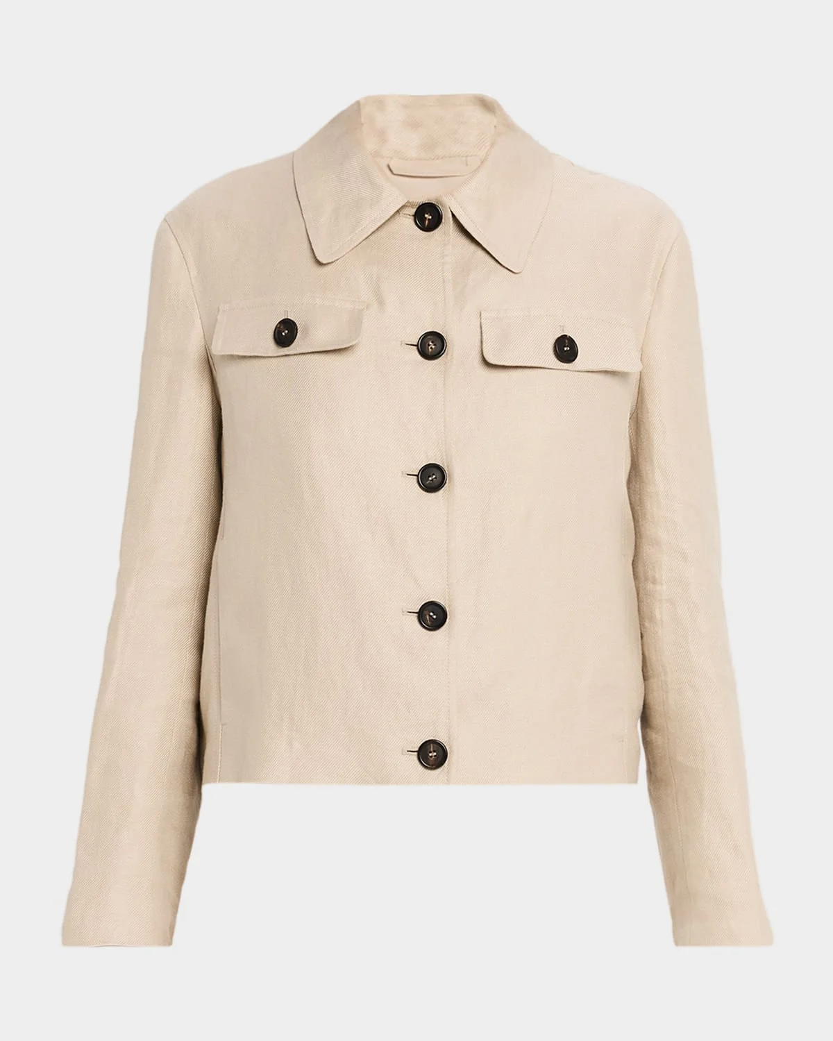 Structured Linen Twill Single-Breasted Shirt Jacket - 1