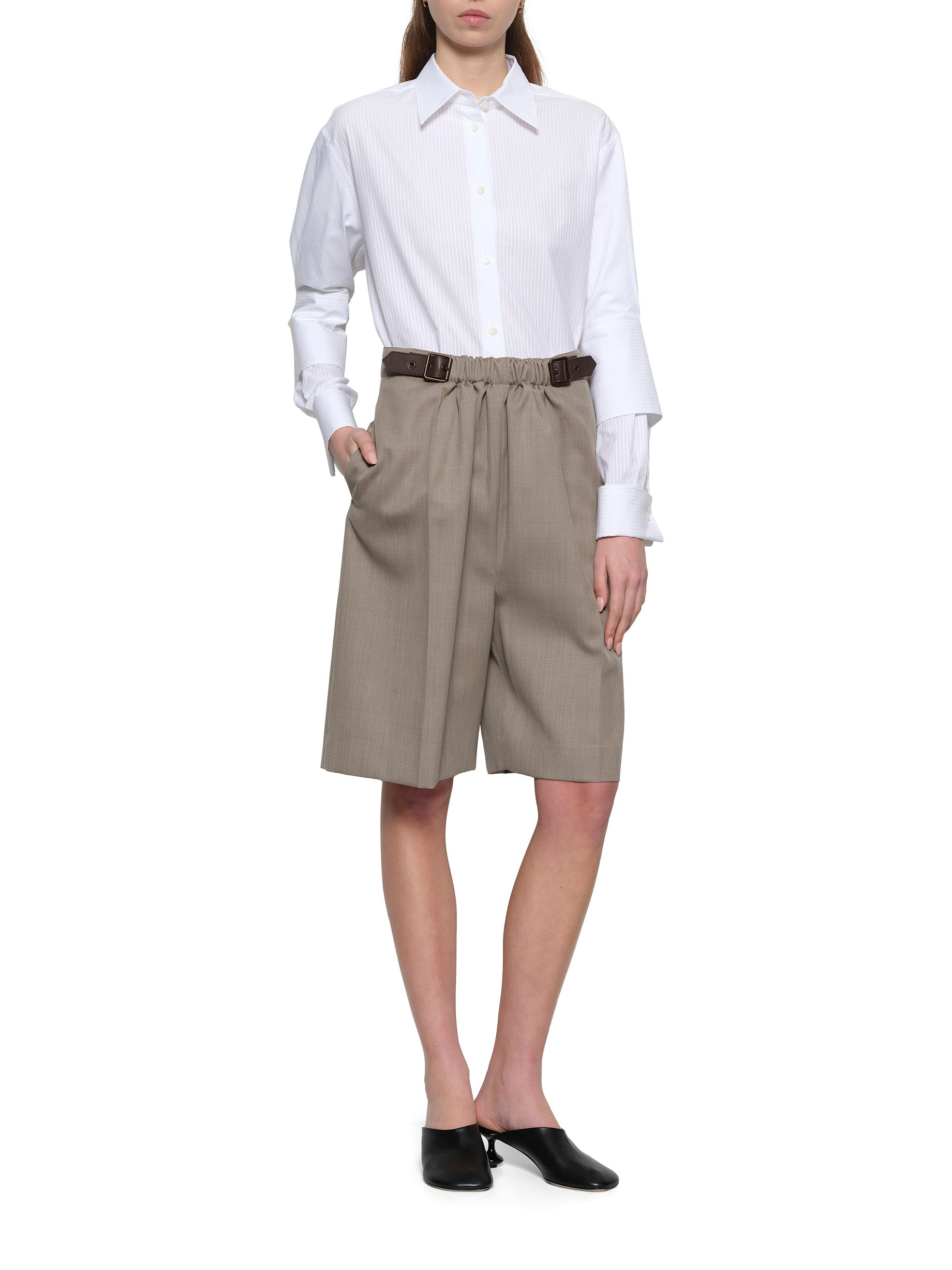 Belted Shorts in Beige Melange - 4