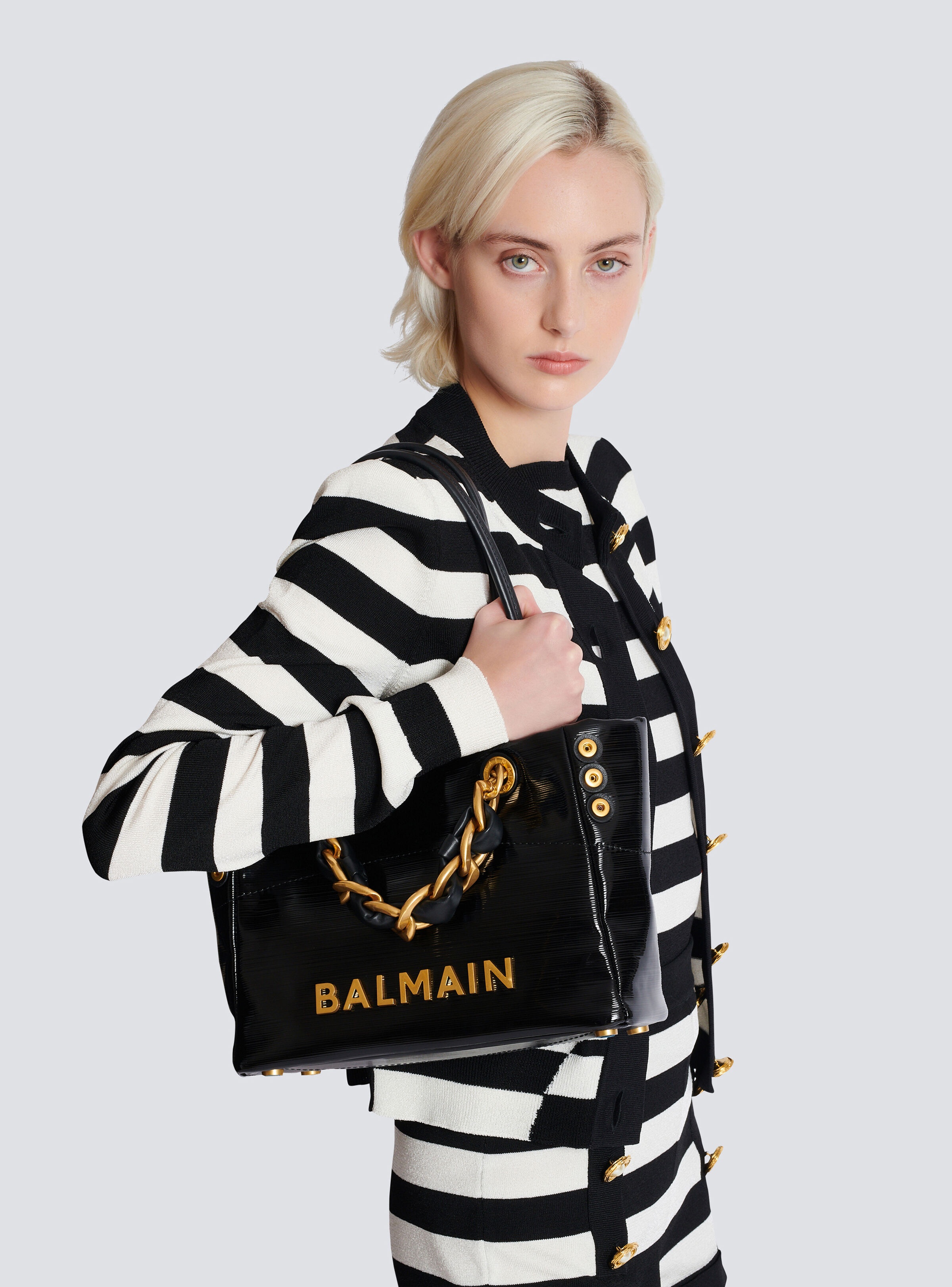 Small 1945 Soft tote bag in striped patent leather - 9