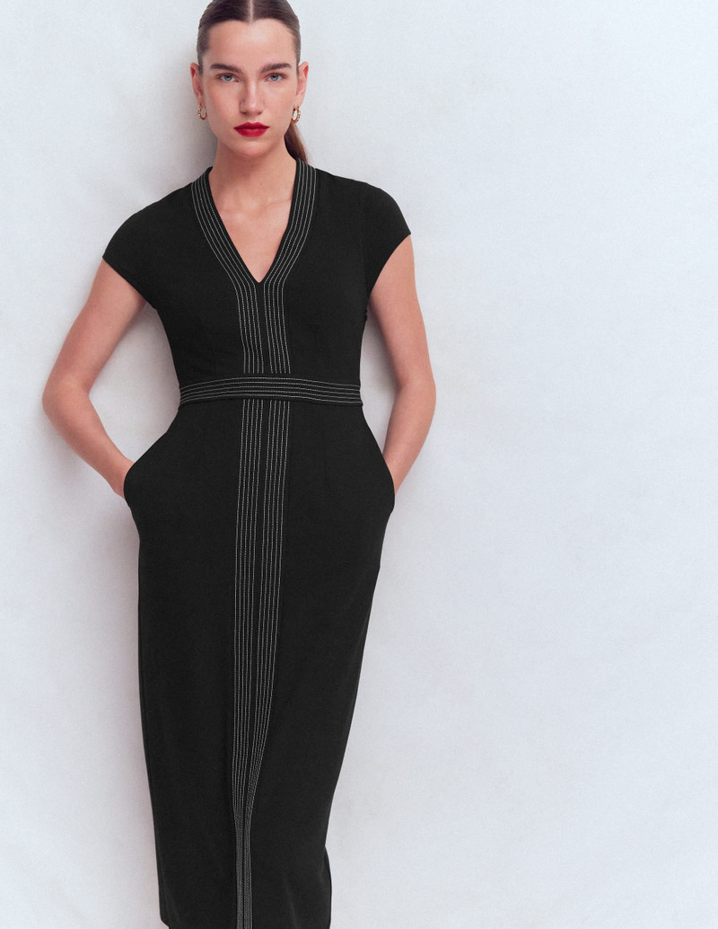 Topstitch Ponte Work Dress-Black 5