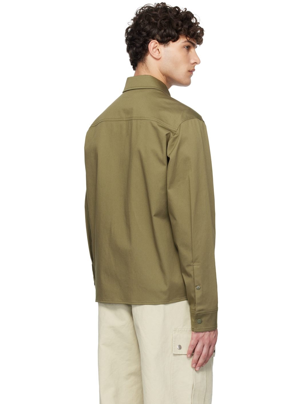 Khaki Cotton Gabardine Zip-Up Jacket - 3