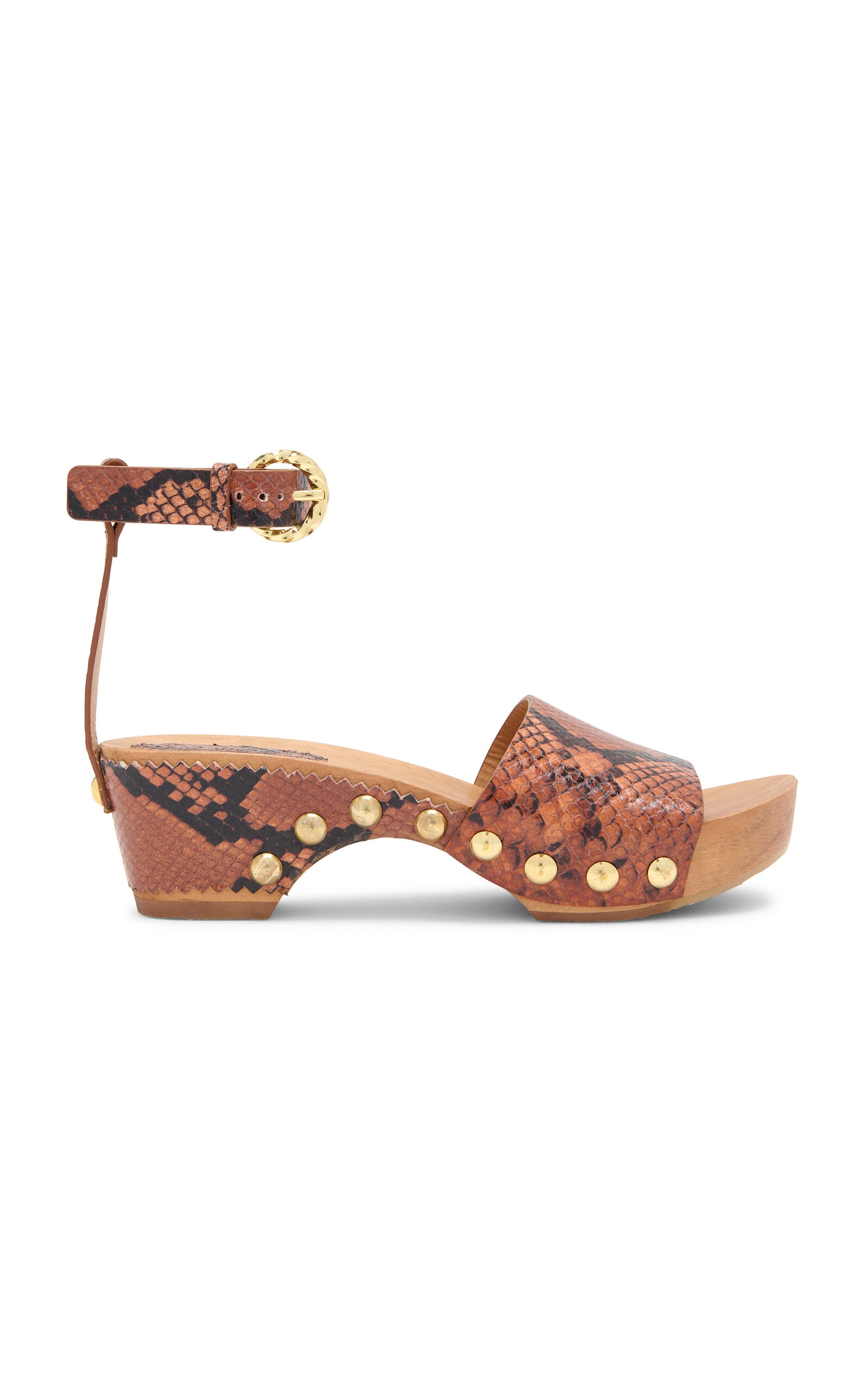 Esti Studded Python-Effect Leather Clog Sandals python - 1