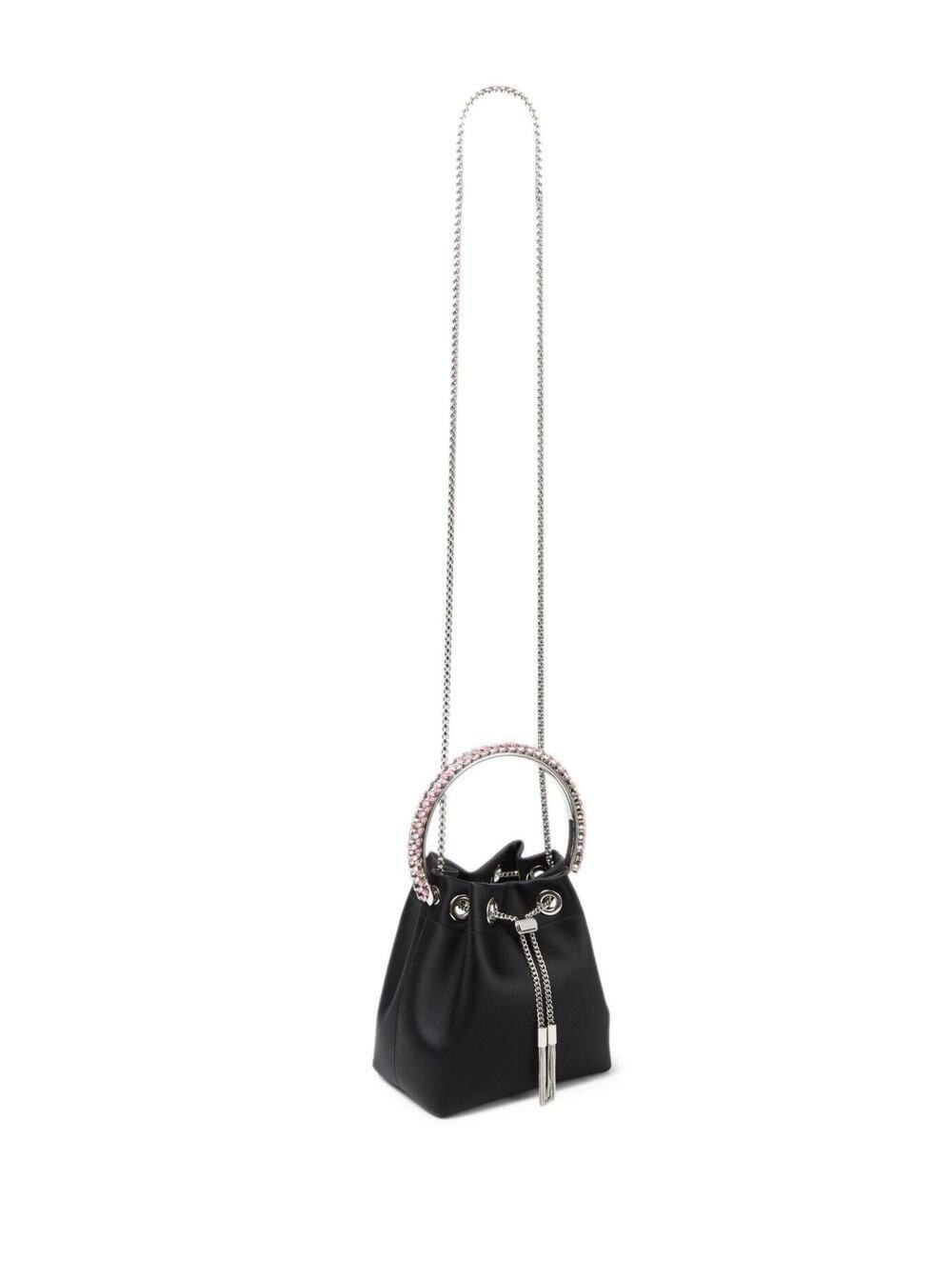 Jimmy Choo Women 'Bon Bon' Mini Black Handbag With Metal Crystal Bracelet Handle In Satin Fabbric Wo - 5