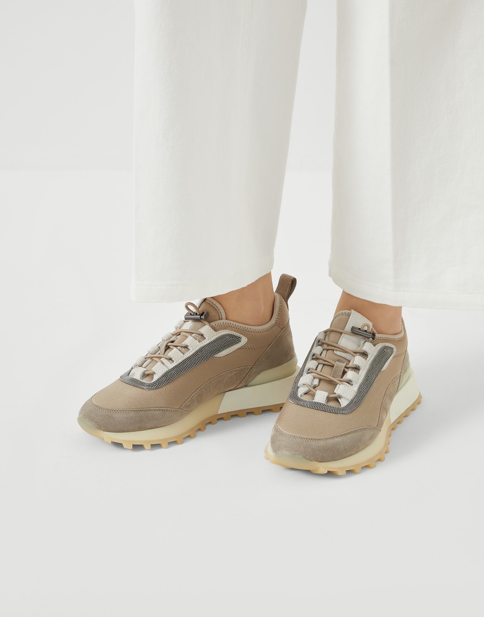 Techno fabric and suede runners with precious trim - 4