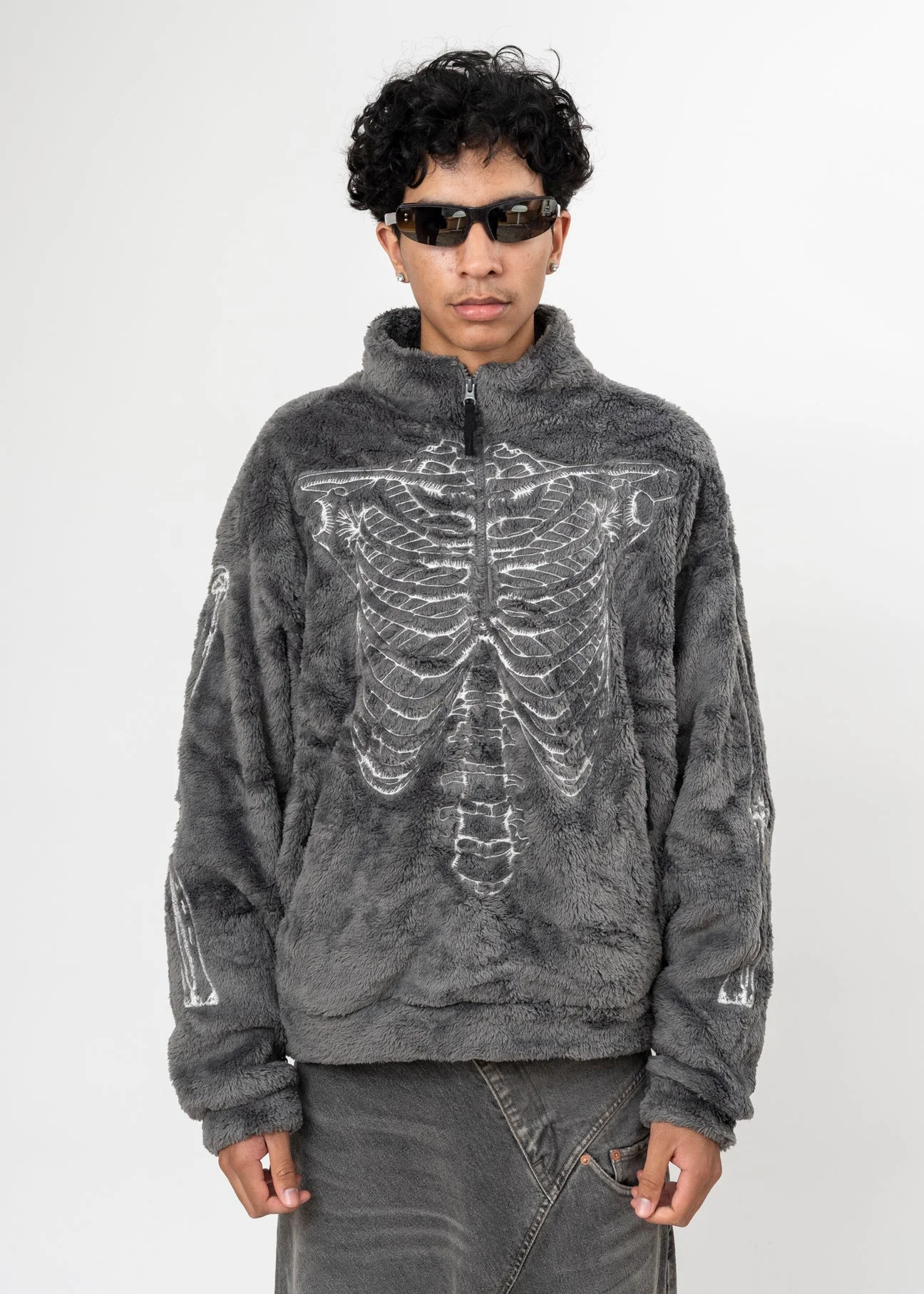 GREY DOUBLET GLOWINTHEDARK SKELTON FLEECEJACKET - 1