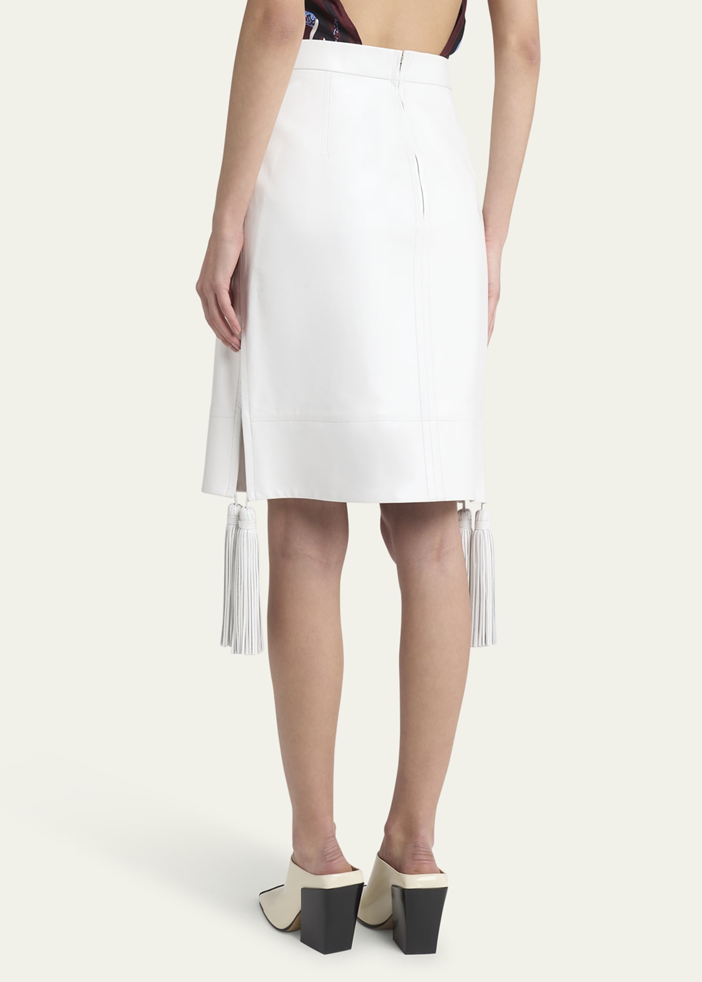 Shiny Leather Skirt with Tassels - 3