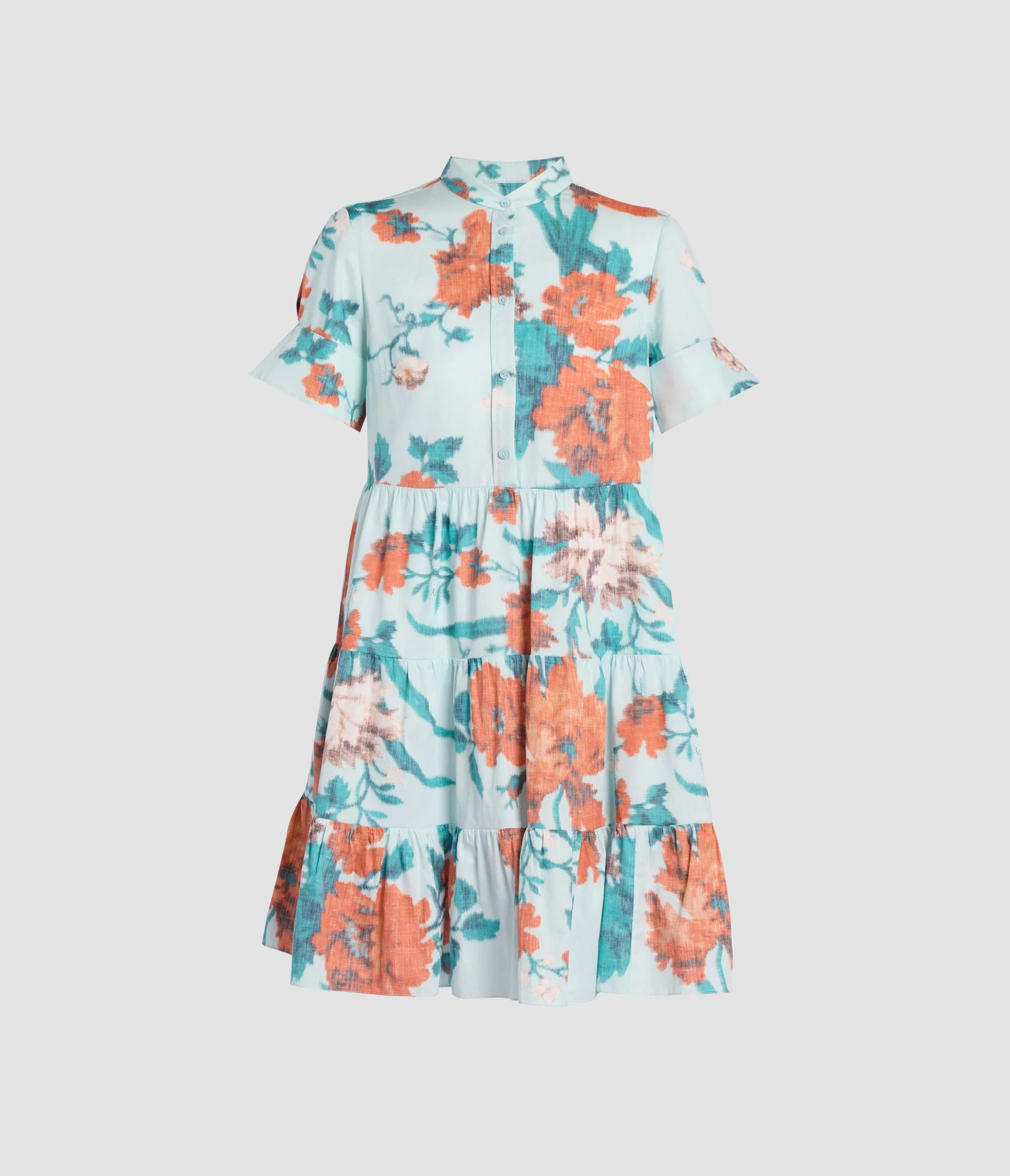 FLORAL PRINT COTTON TIERED MINI DRESS - 1