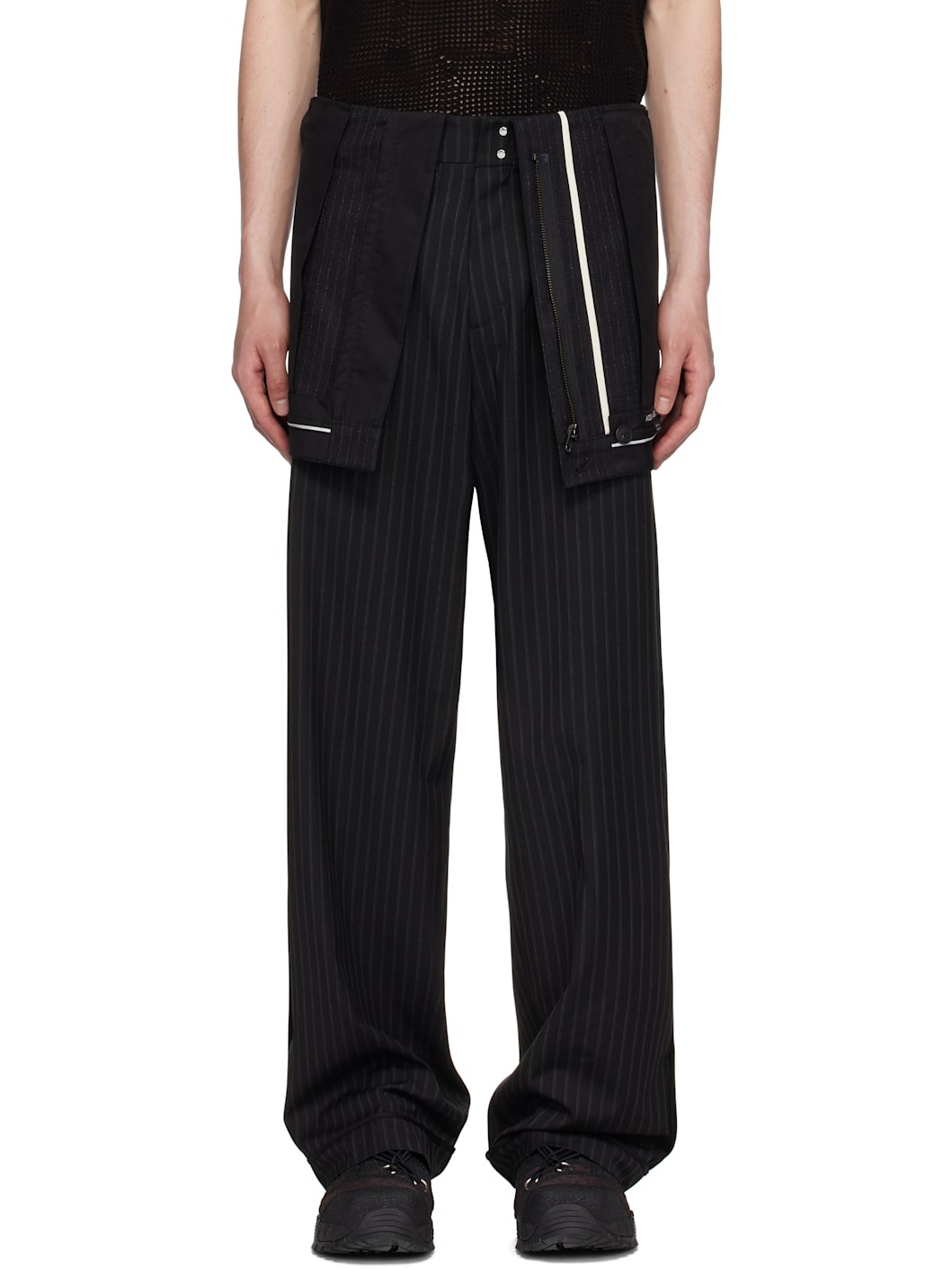 Black Inside Out Stripe Trousers - 1