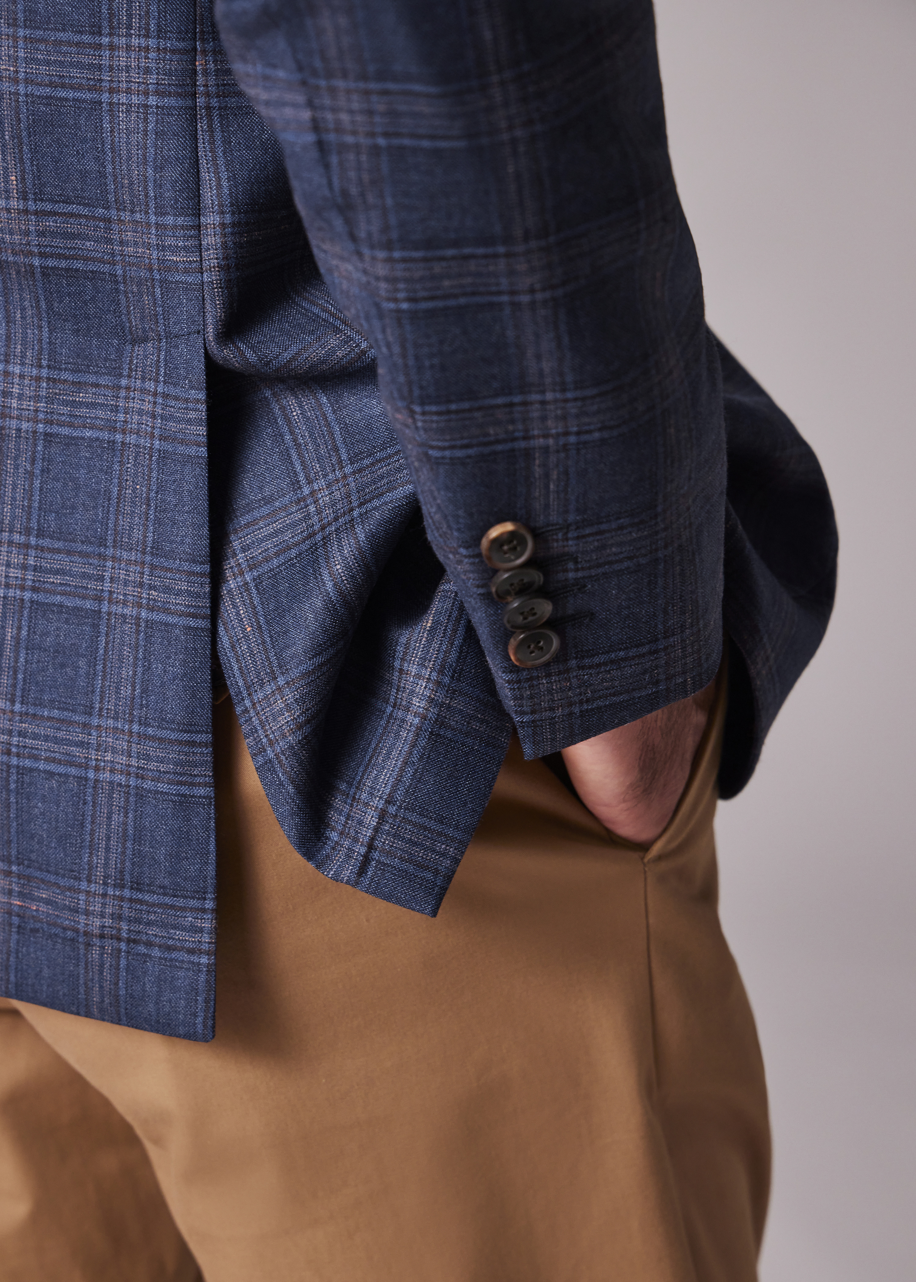 Blue Wool-Cashmere Check Buggy-Lined Blazer - 8