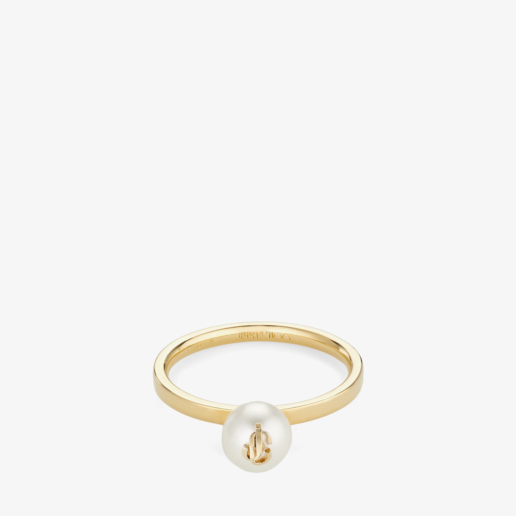 JIMMY CHOO JC Pearl Ring Gold-Finish Metal Ring with JC Pearl 