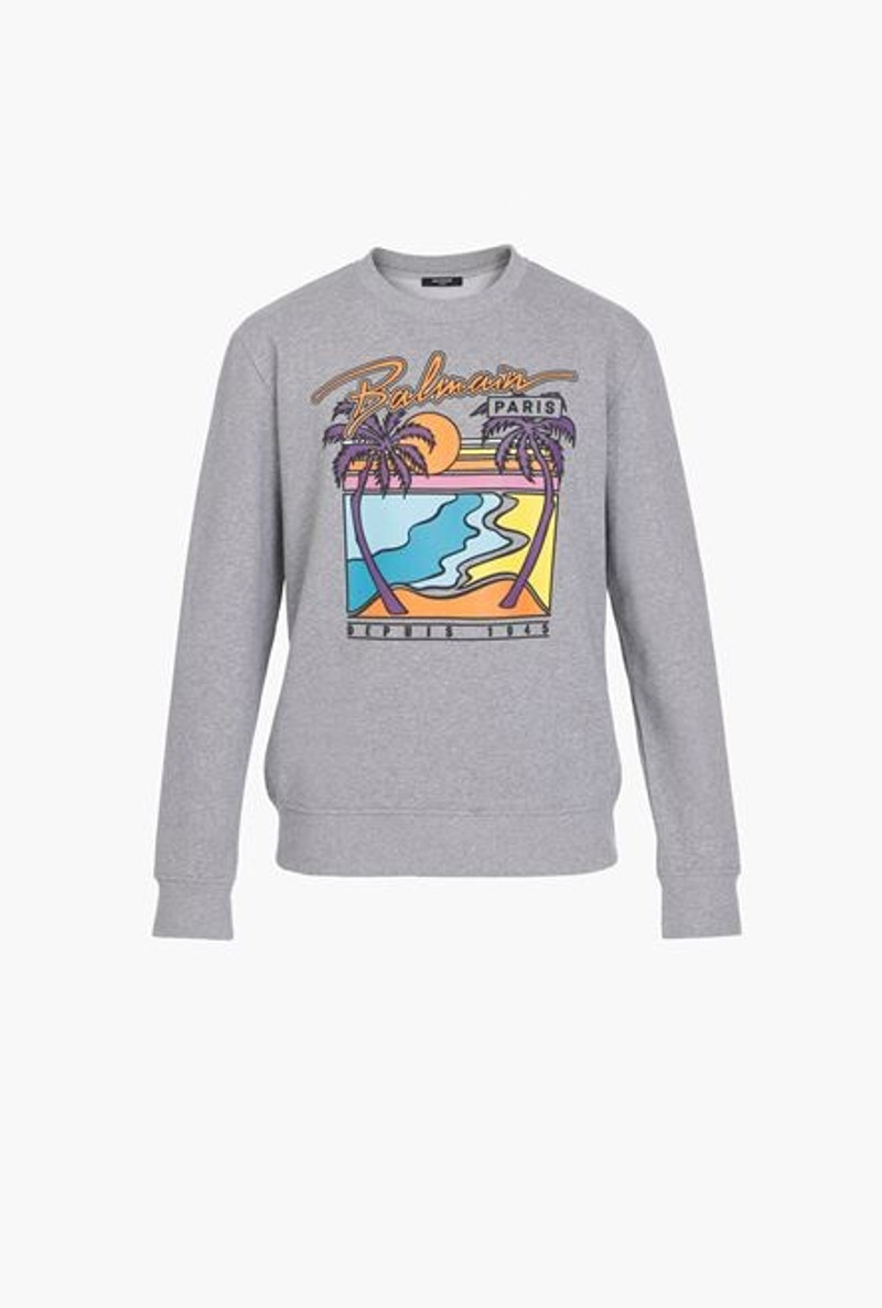 Gray cotton sweatshirt with multicolor Balmain Paris logo 1