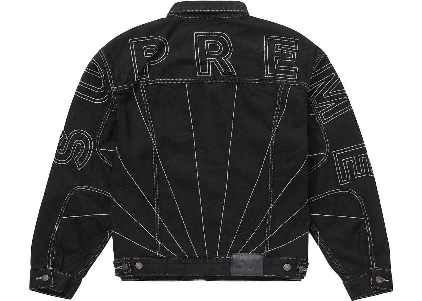 Supreme Radial Embroidered Denim Trucker Jacket Black - 2