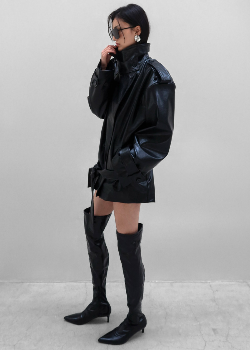 Nordana Faux Leather Short Trench - Black 7