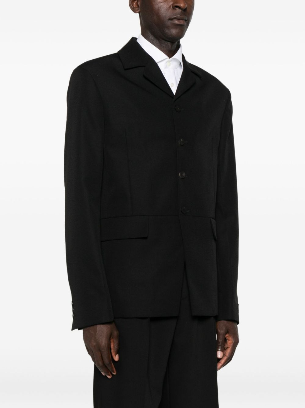 buttoned collarless blazer - 3