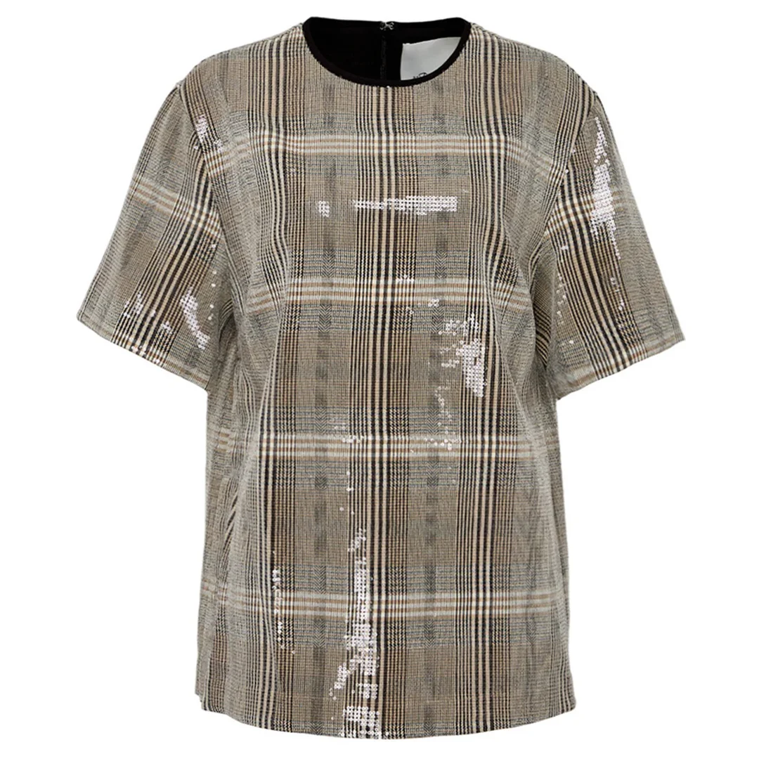 Sequin Plaid Boxy Tee - 1