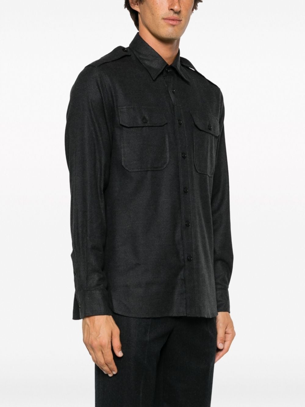 pointed-collar button-up cotton blend shirt - 3
