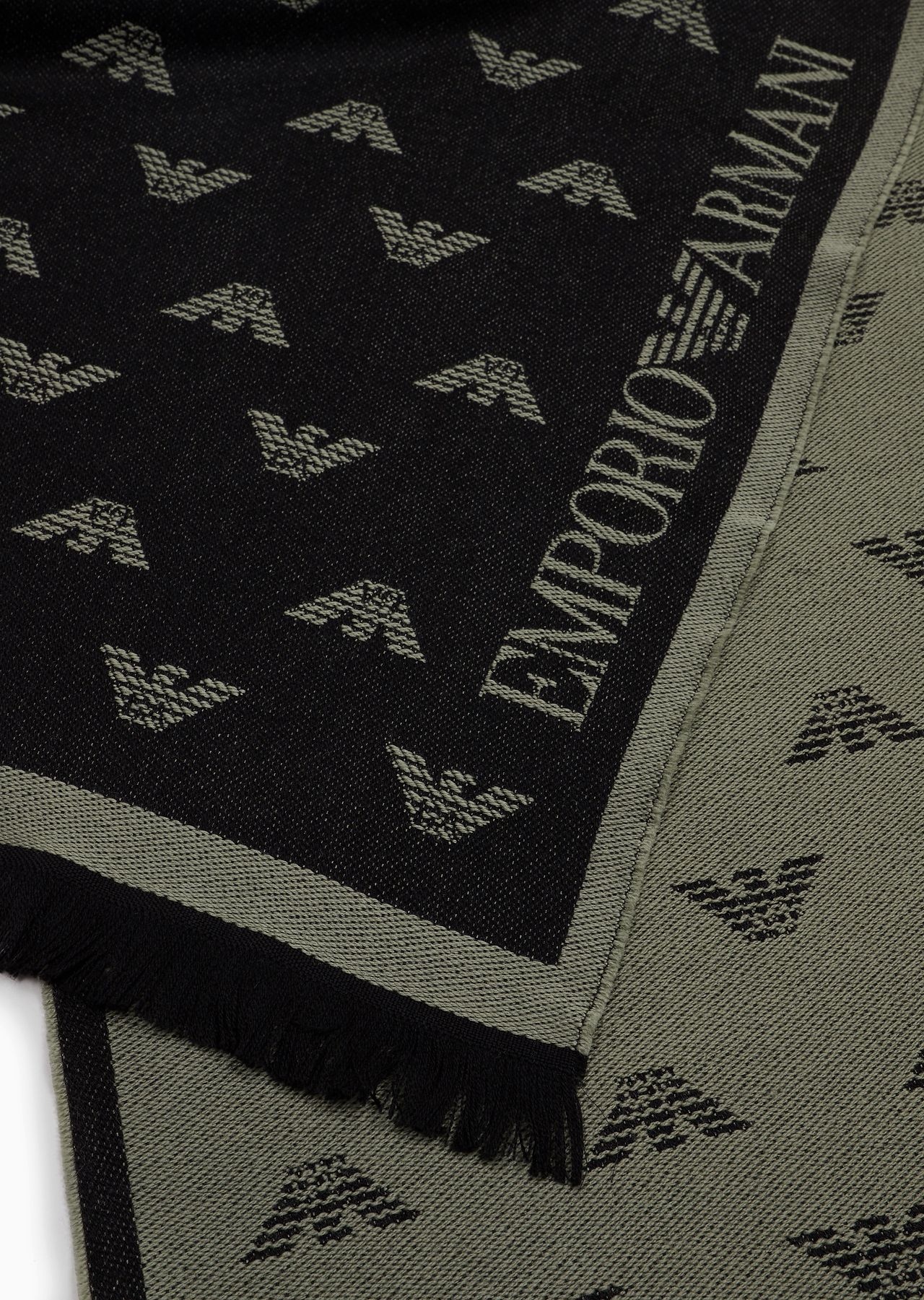 Wool scarf with all-over jacquard eagle - 3