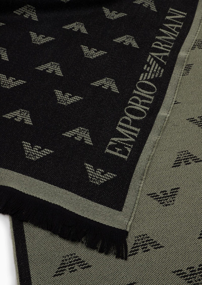 EMPORIO ARMANI Wool scarf with all-over jacquard eagle outlook