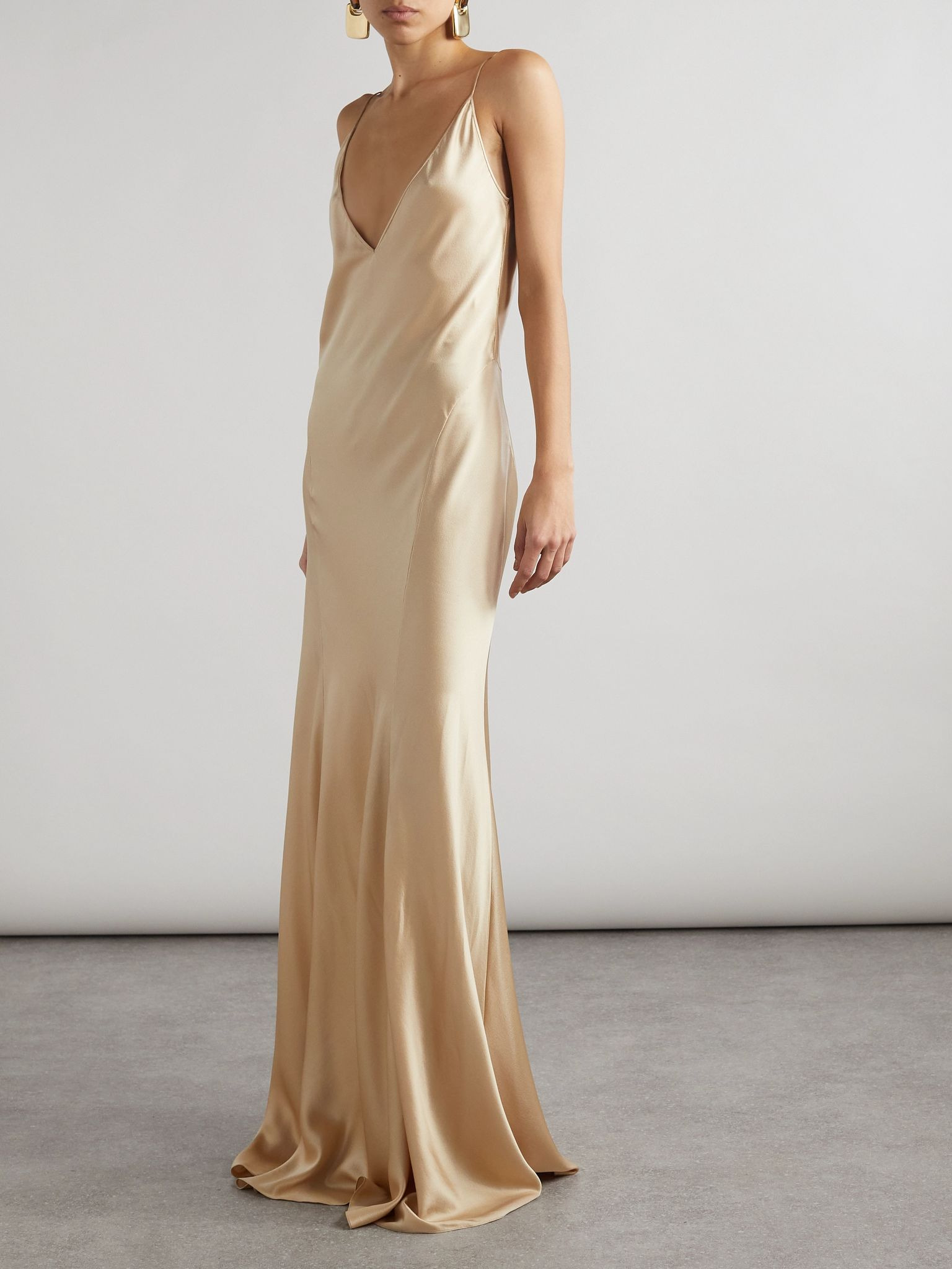 Open-back paneled silk-satin gown Beige - 3