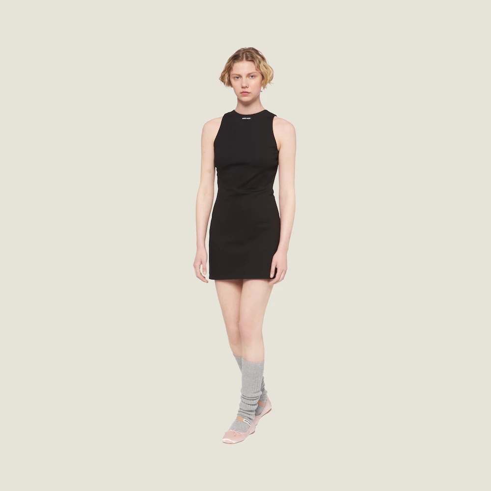 関税込 MiuMiu jersey mini-dress ドレス miu-miu-Sapphire-Blue-Poplin-