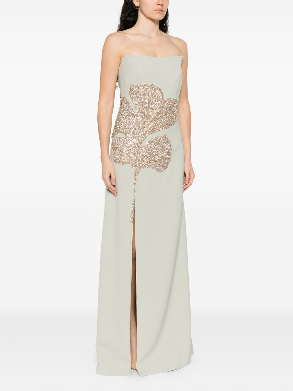 leaf-embellished slit-detail maxi dress - 3