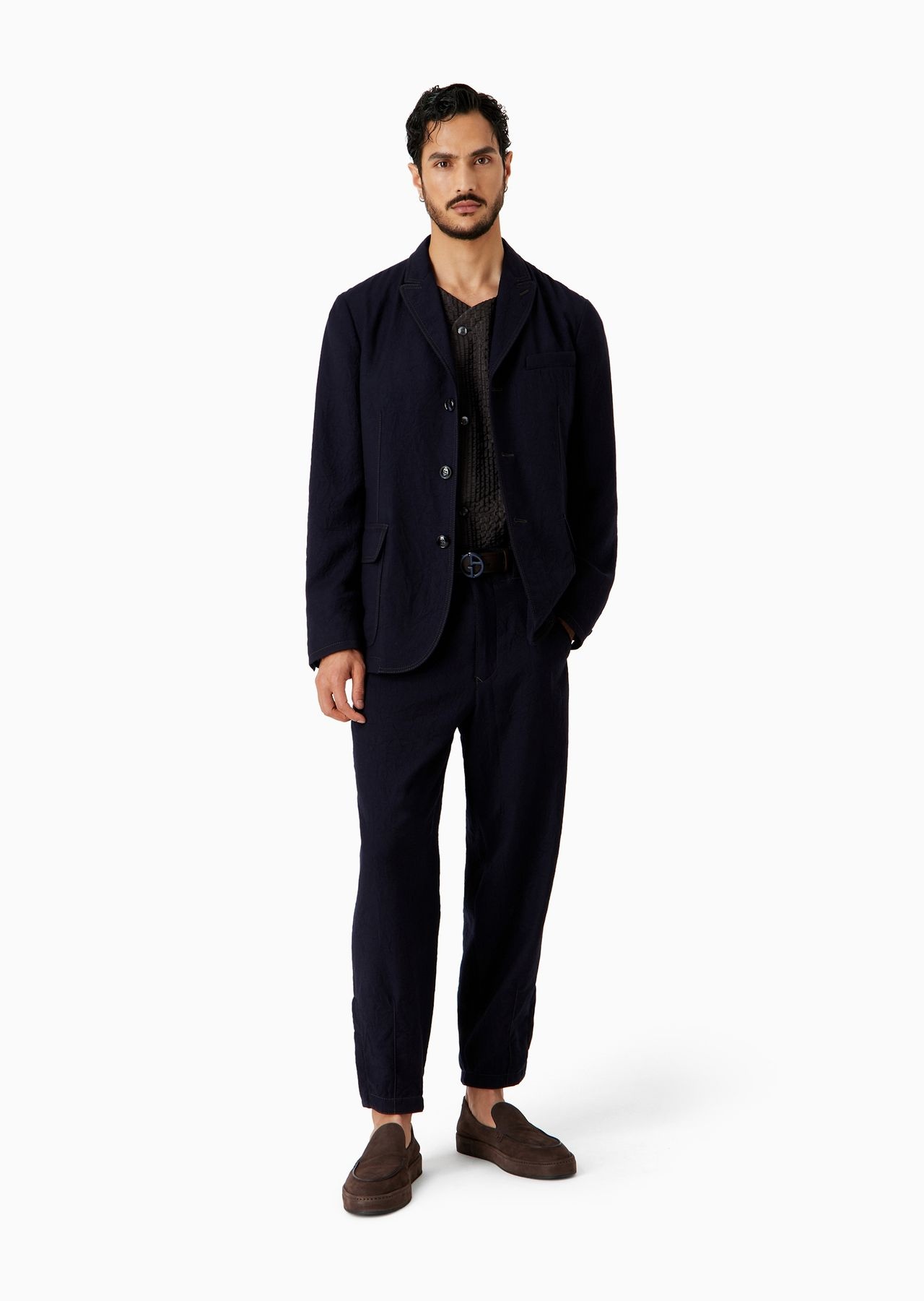 Single-breasted crinkled wool flannel jacket - 4