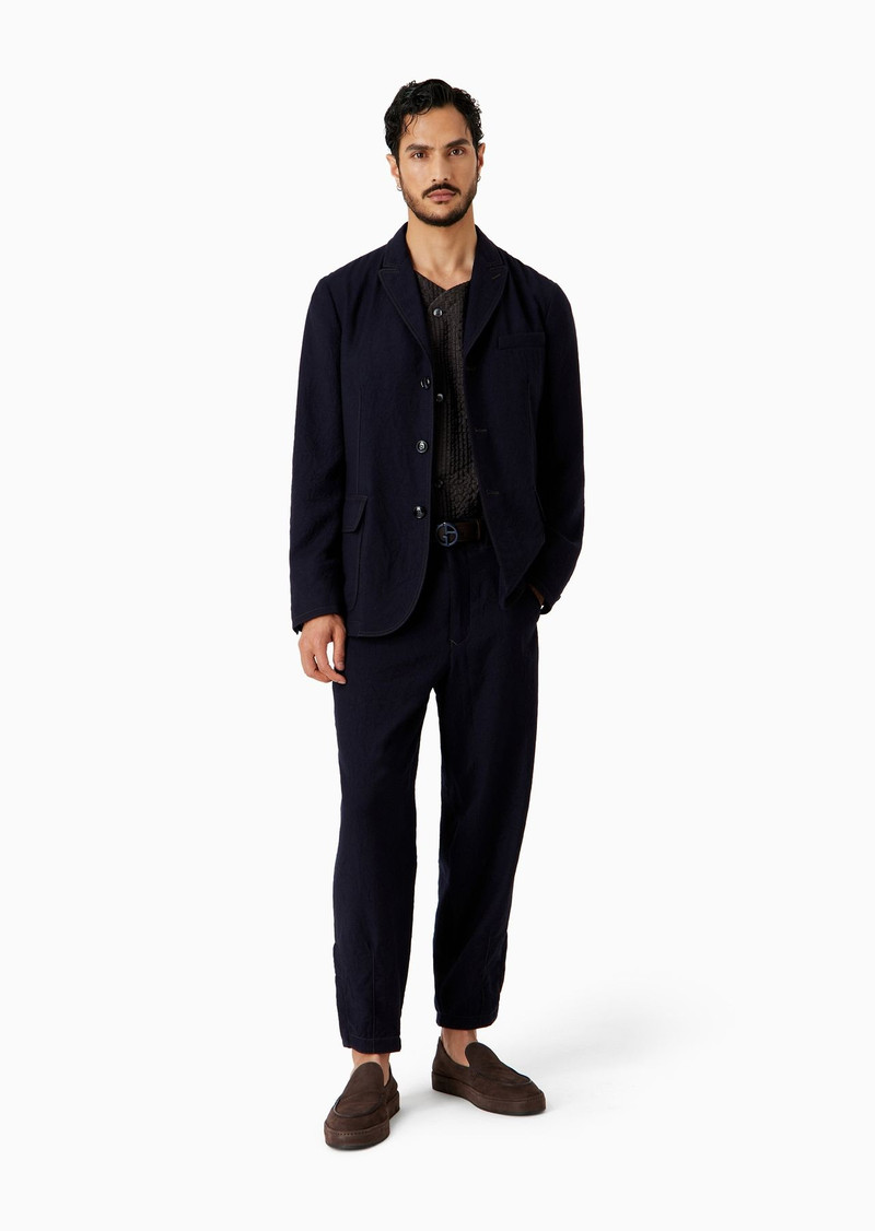 Single-breasted crinkled wool flannel jacket 4